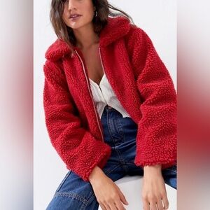 Urban Outfitters BDG Teddy Zip Up Jacket In Red Size XL